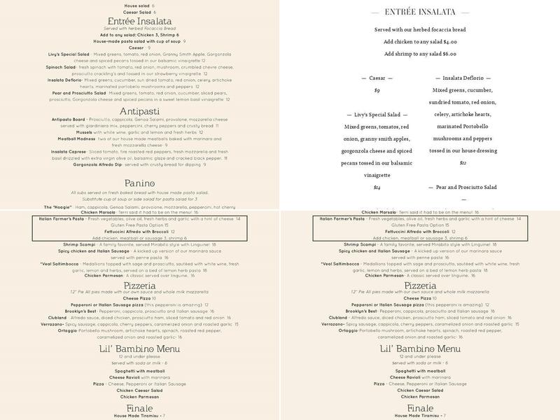 Mirabito's Italian Menu