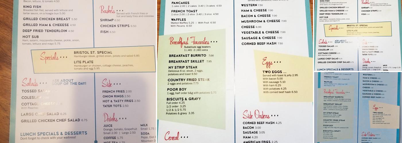 Bristol Street Cafe Menu