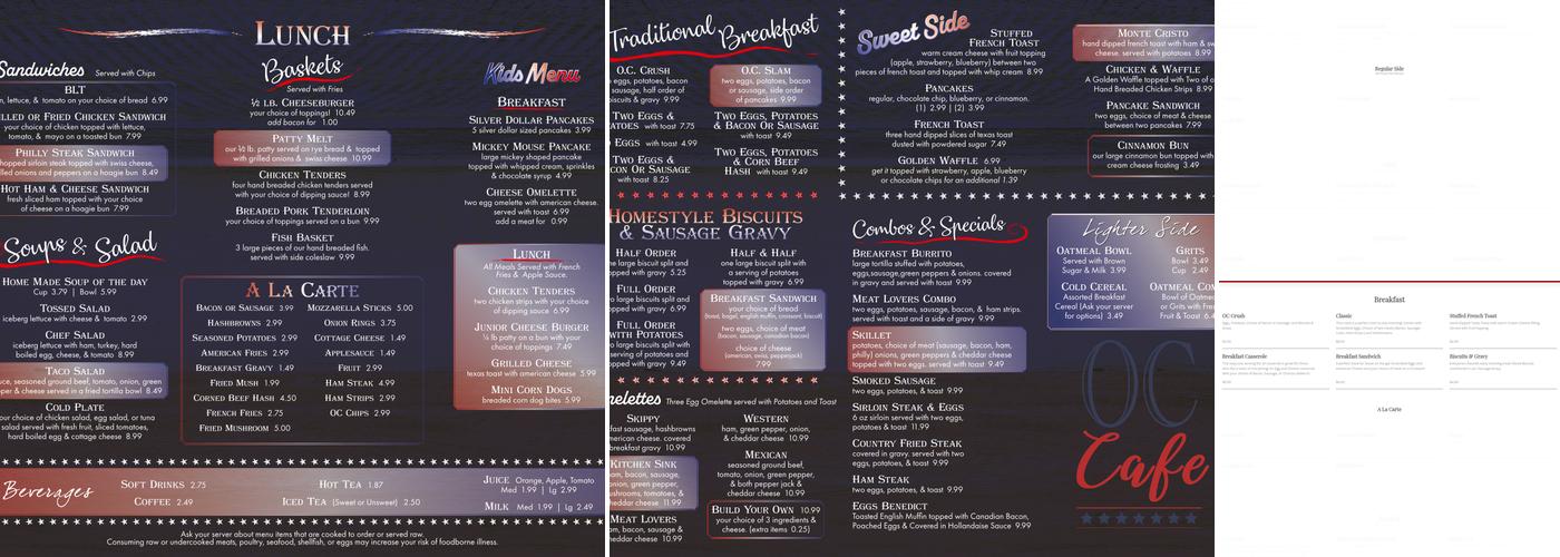 O C Cafe Menu