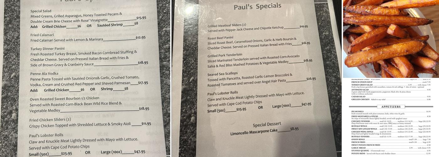 Paul's Pizza & Seafood Menu