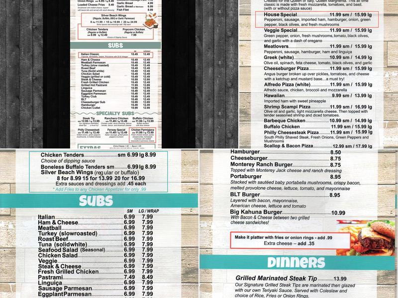 Silver Beach Pizza & Seafood Menu