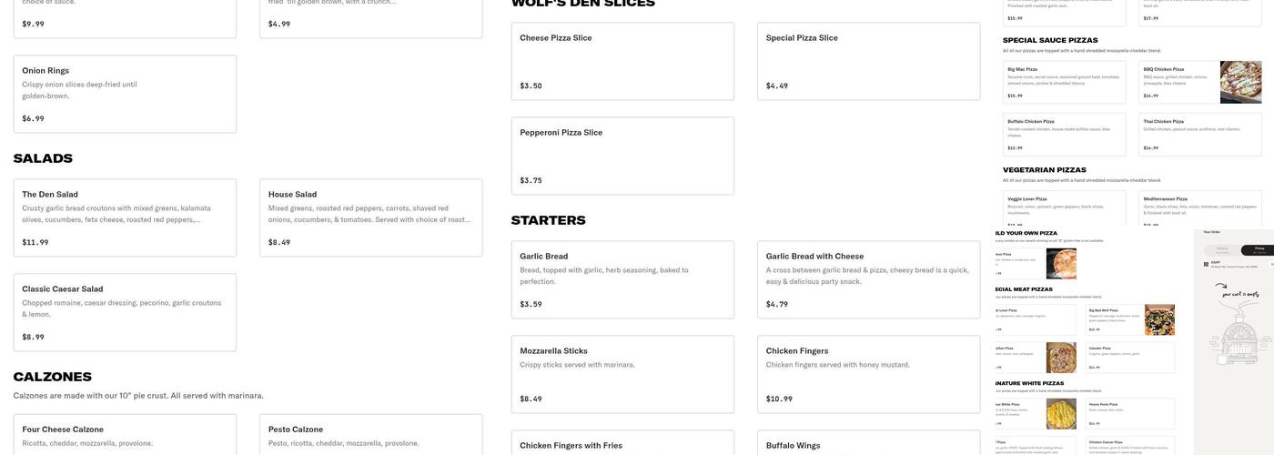 Wolf's Den Pizzeria Tisbury Menu