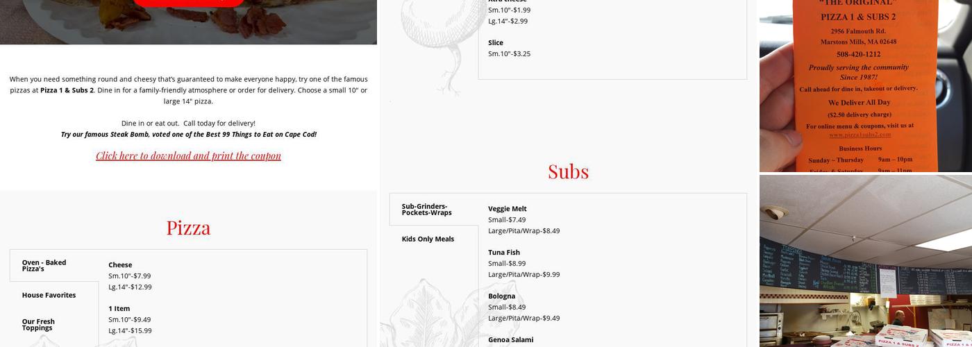 Pizza 1 & Subs 2 Menu
