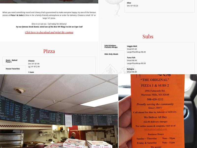 Pizza 1 & Subs 2 Menu