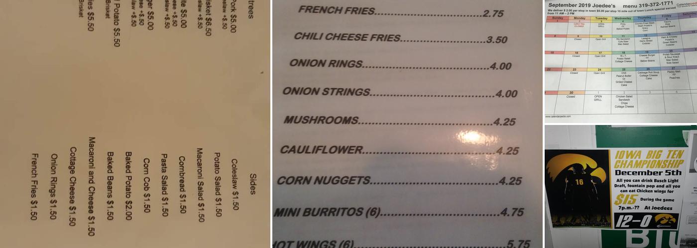 Joedee's Menu