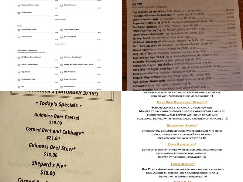 East End Tap Menu