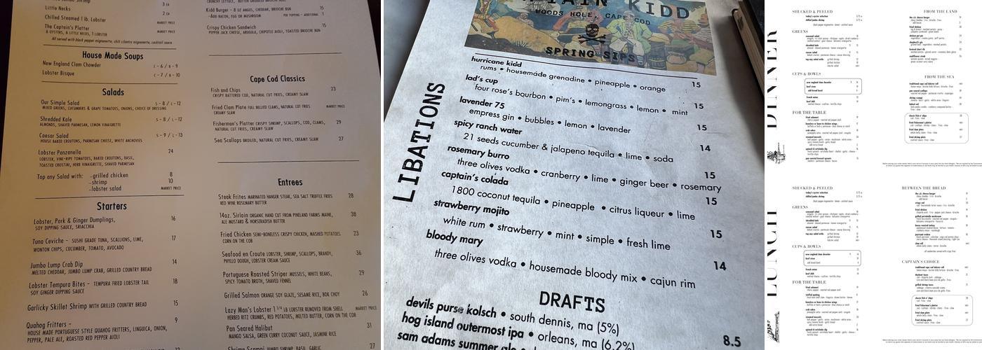Captain Kidd Restaurant and Bar Menu
