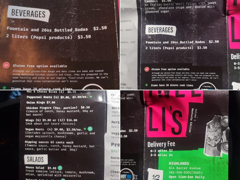 Spinelli's Highlands Menu