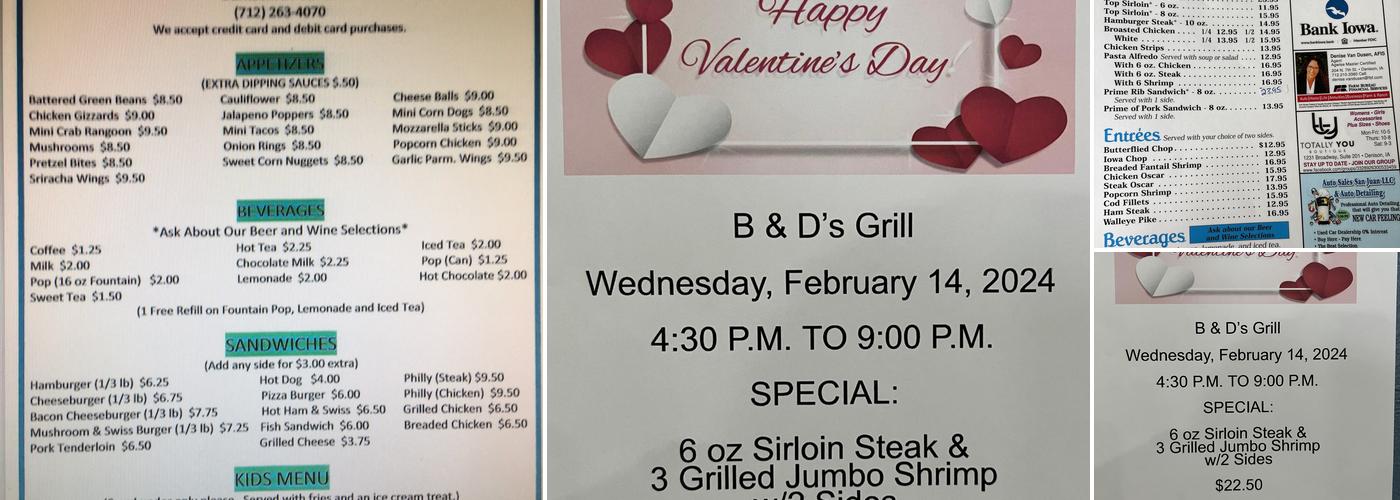 B & D's Grill Menu