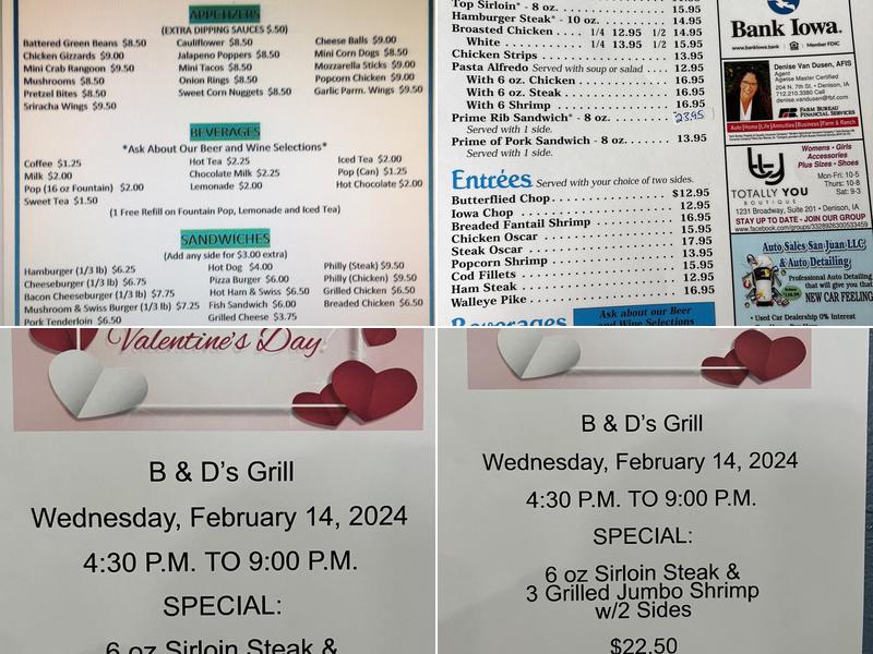 B & D's Grill Menu