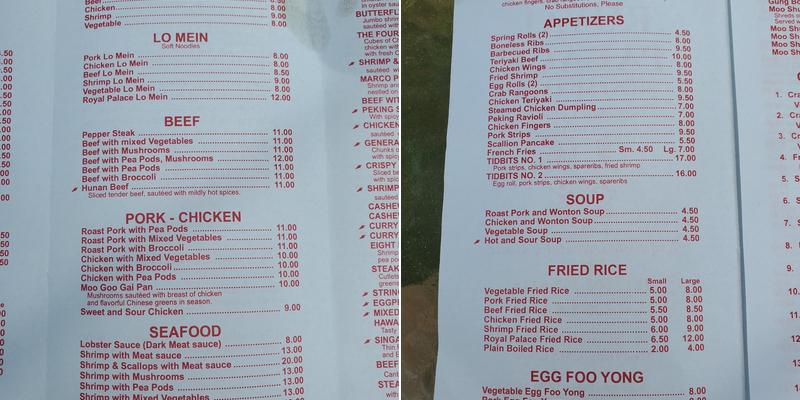 Royal Palace Restaurant Menu