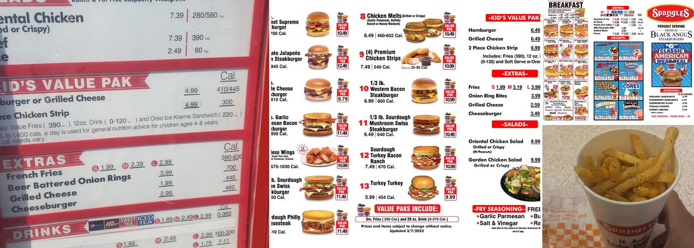 Spangles Menu