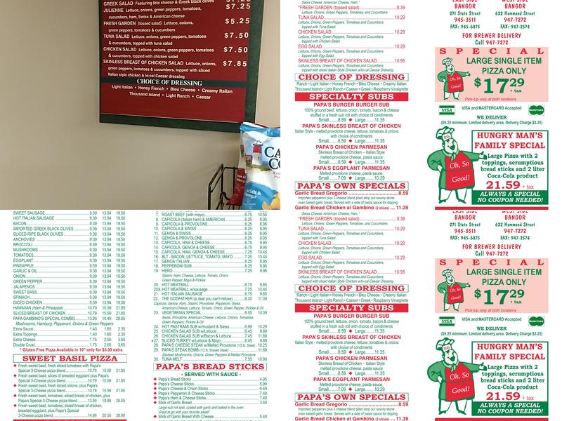 Papa Gambino's Pizzas Subs Menu