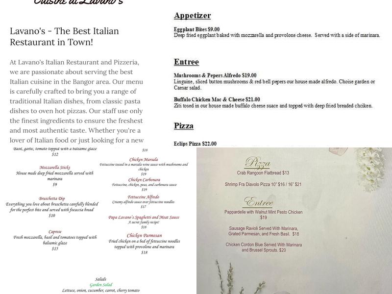 Lavano’s Menu