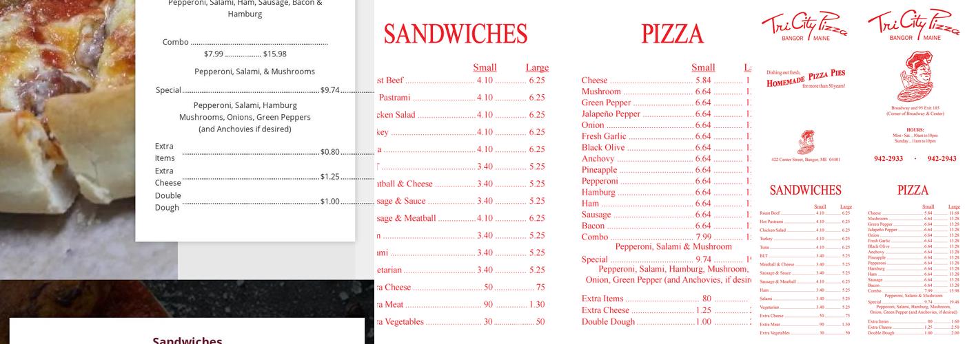 Tri-City Pizza Menu