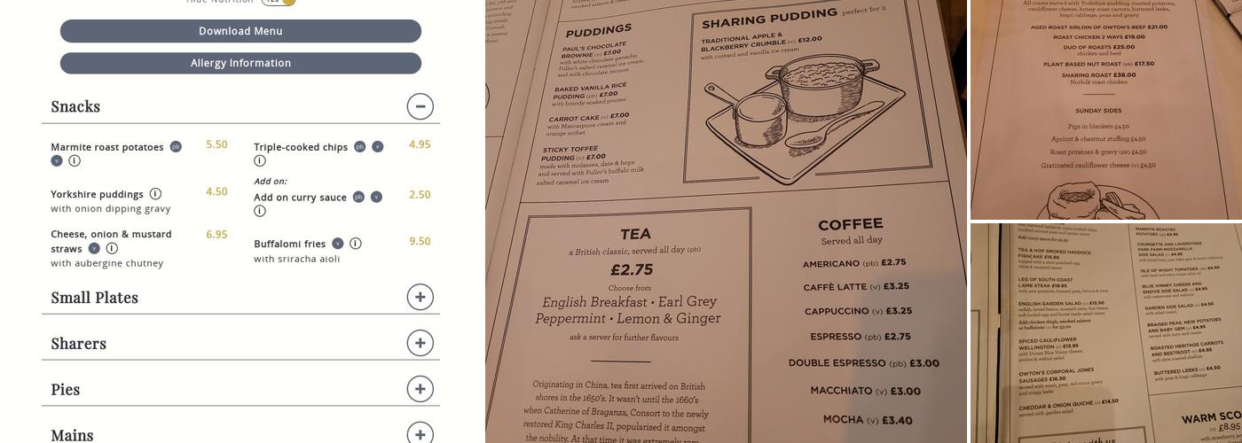 The Barrowboy & Banker, SE1 Menu