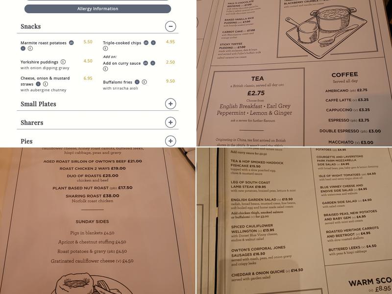 The Barrowboy & Banker, SE1 Menu