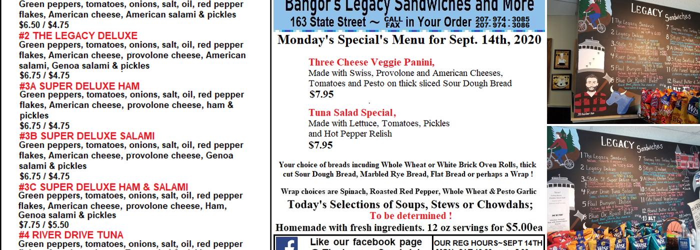 Legacy Sandwich Shop Menu
