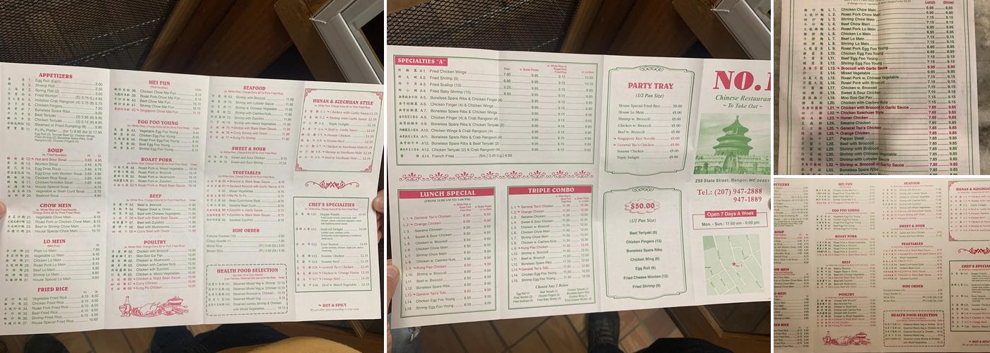 No 1 Kitchen Menu