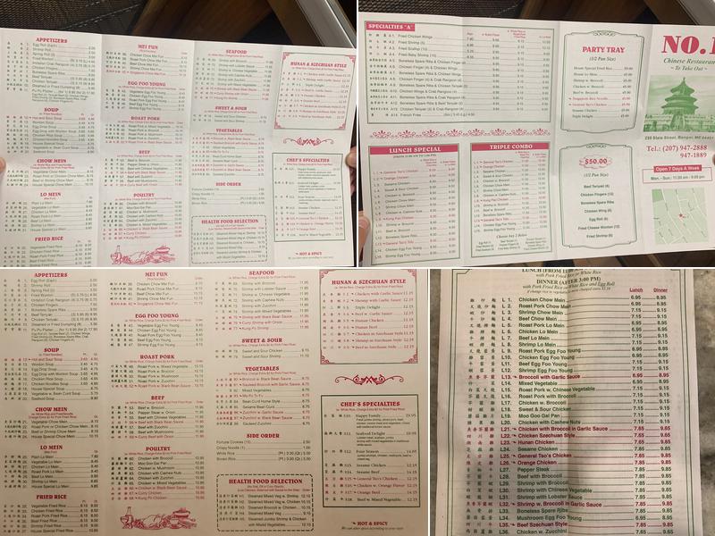 No 1 Kitchen Menu