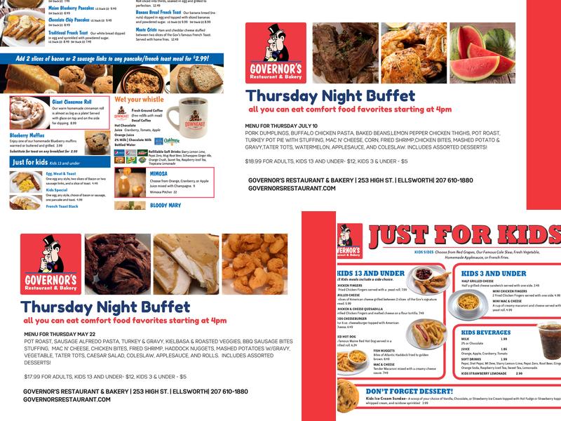 Governor's Restaurant & Bakery Menu