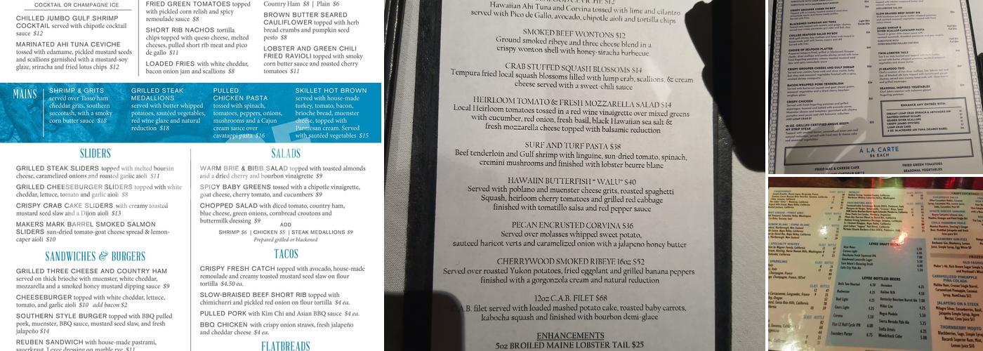 Levee Bourbon Lounge Menu