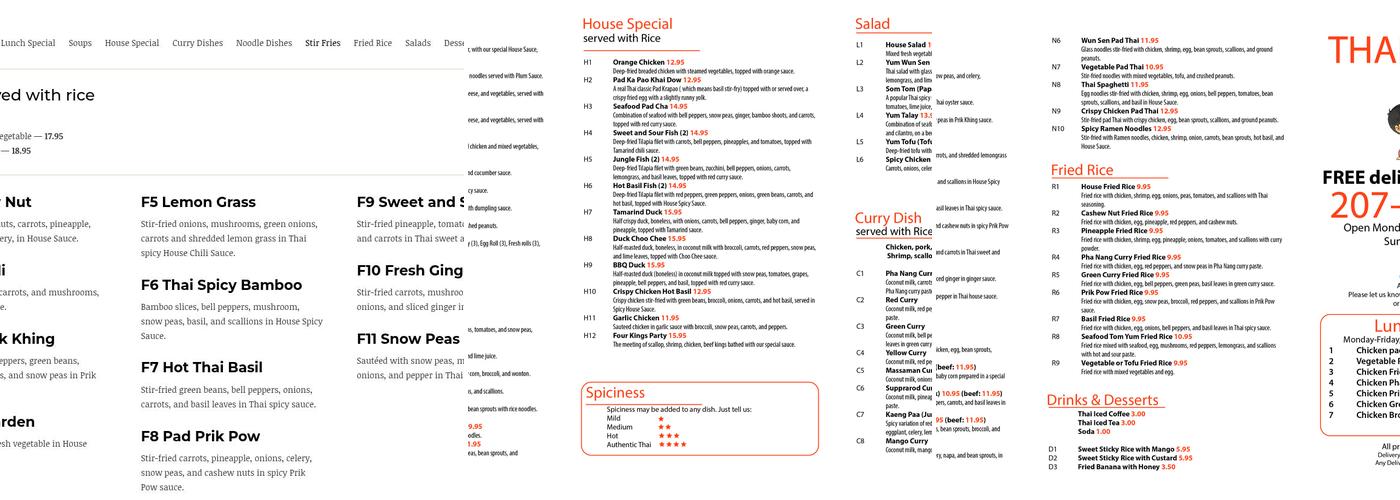 Thai Kitchen Menu