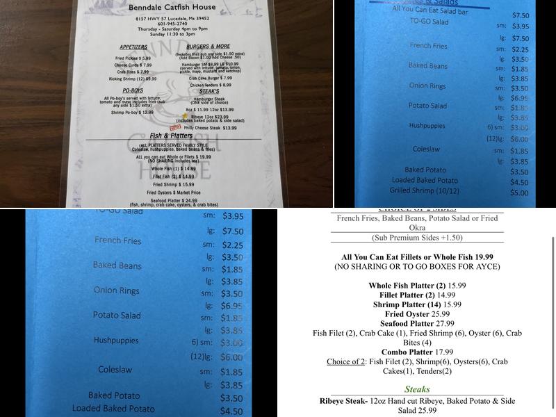 Benndale Catfish House Menu