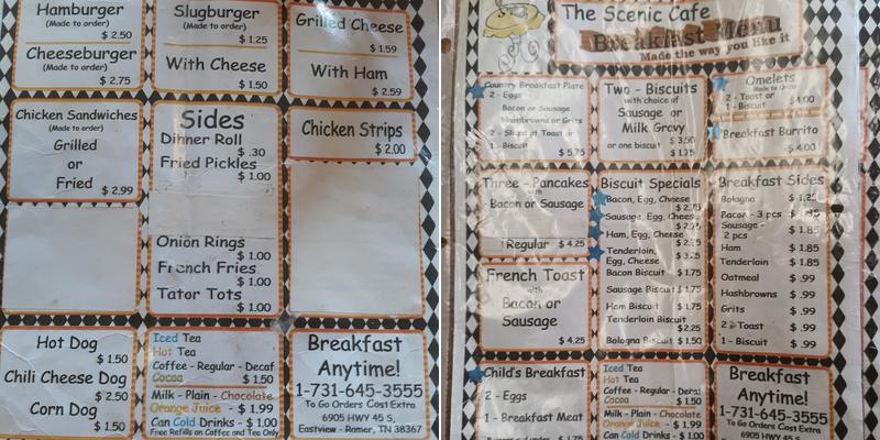 Scenic Cafe Menu