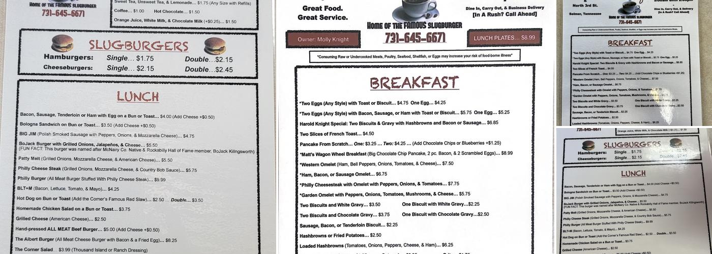 The Corner Café Menu