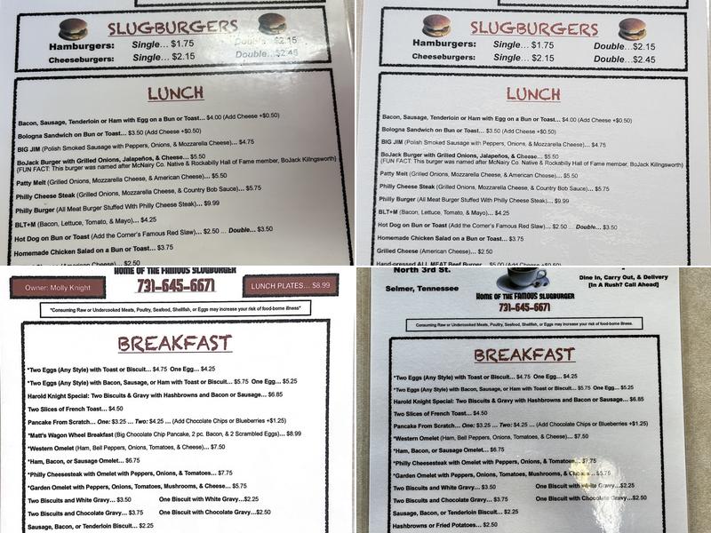 The Corner Café Menu