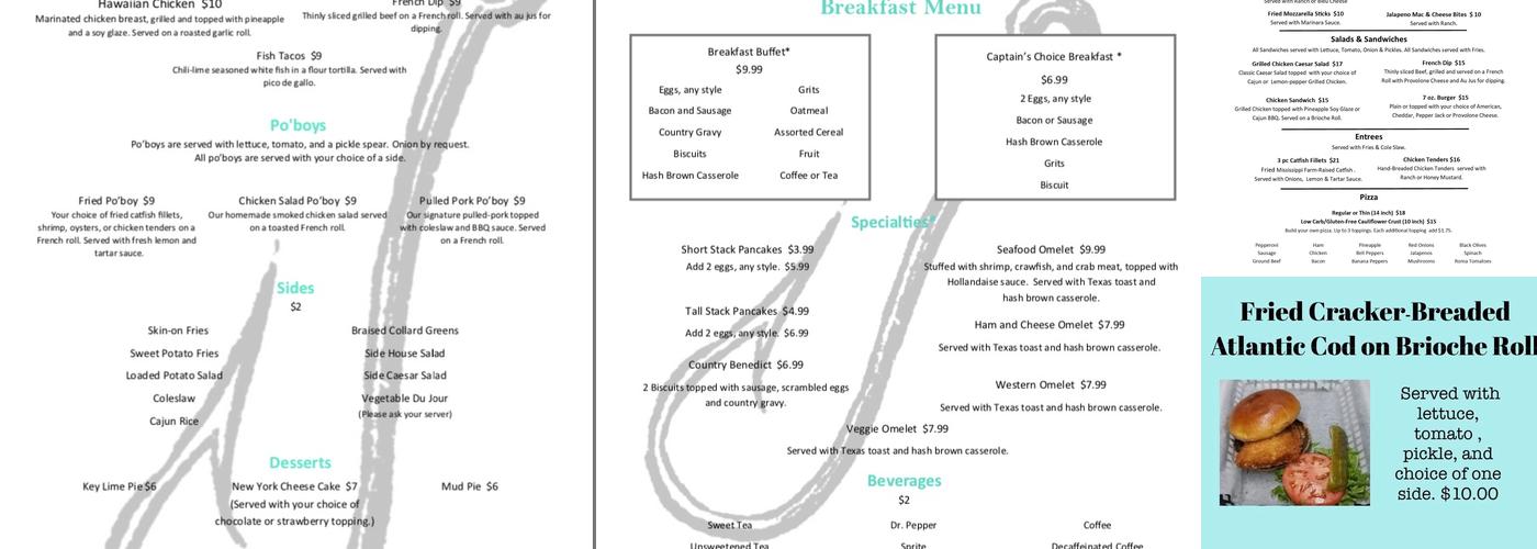 Aqua Yacht Harbor Grille Menu