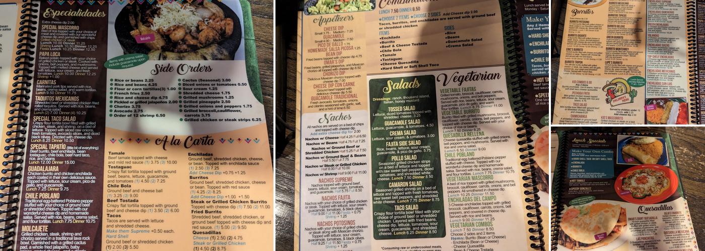 La Potosina Menu