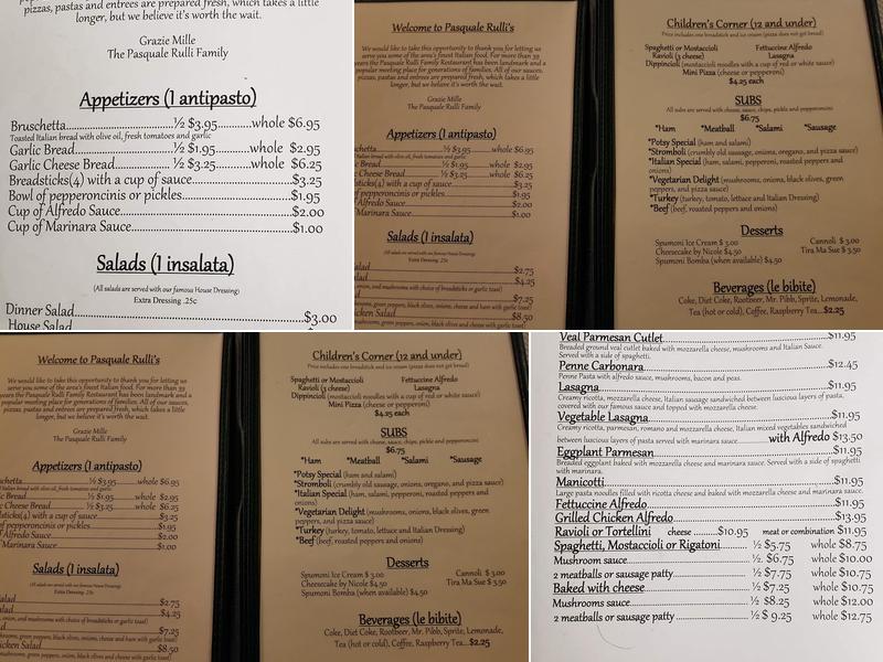 PASQUALE RULLI'S Menu