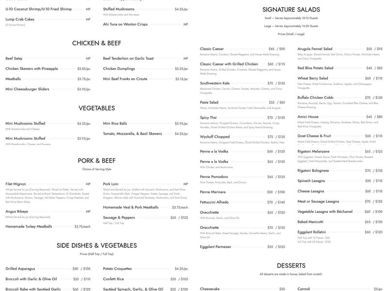 Cafe Amici Menu
