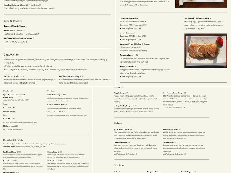 The Vreeland Store Menu