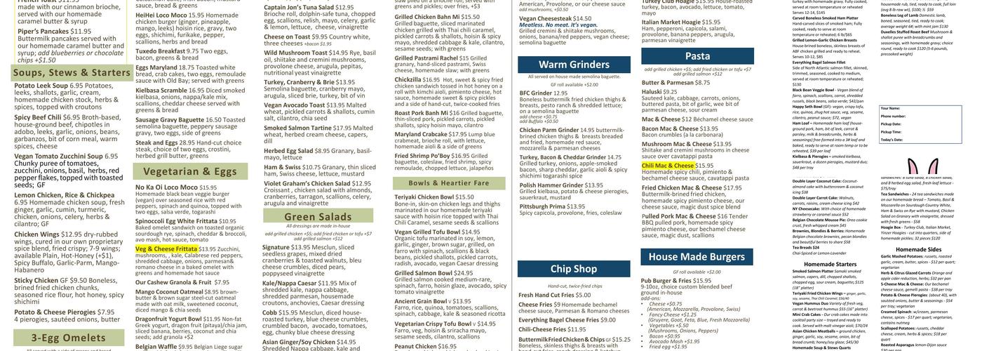 Dottie Audrey's Bakery Kitchen Menu