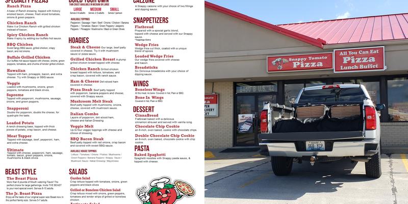 Snappy Tomato Pizza Menu