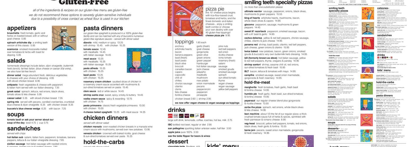 Bucceto's Pizza Pasta Menu