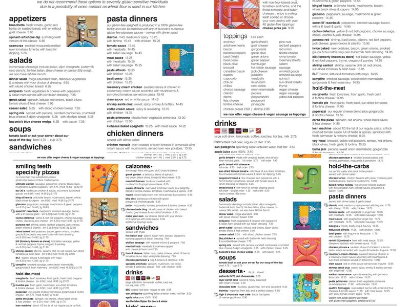 Bucceto's Pizza Pasta Menu