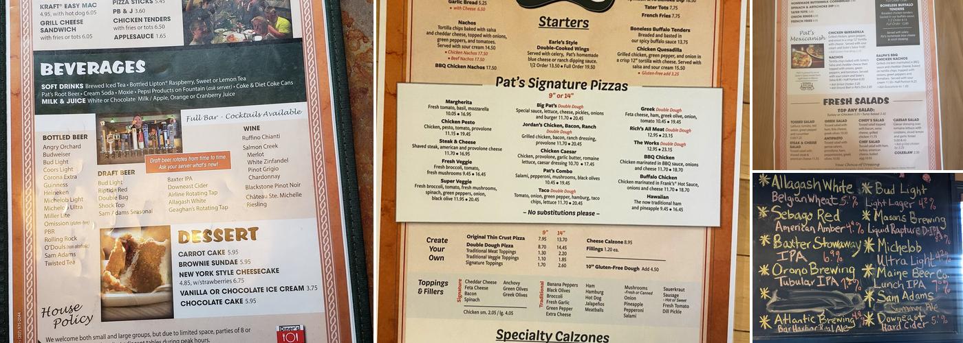 Ellsworth Pat's Pizza Menu