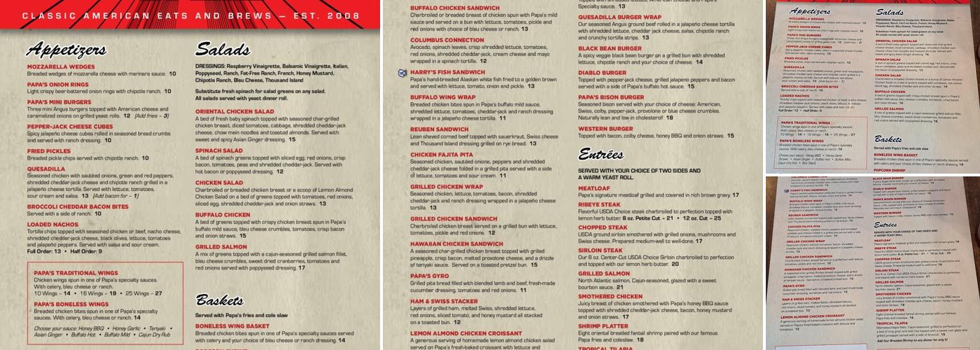 Papa's Grill Menu