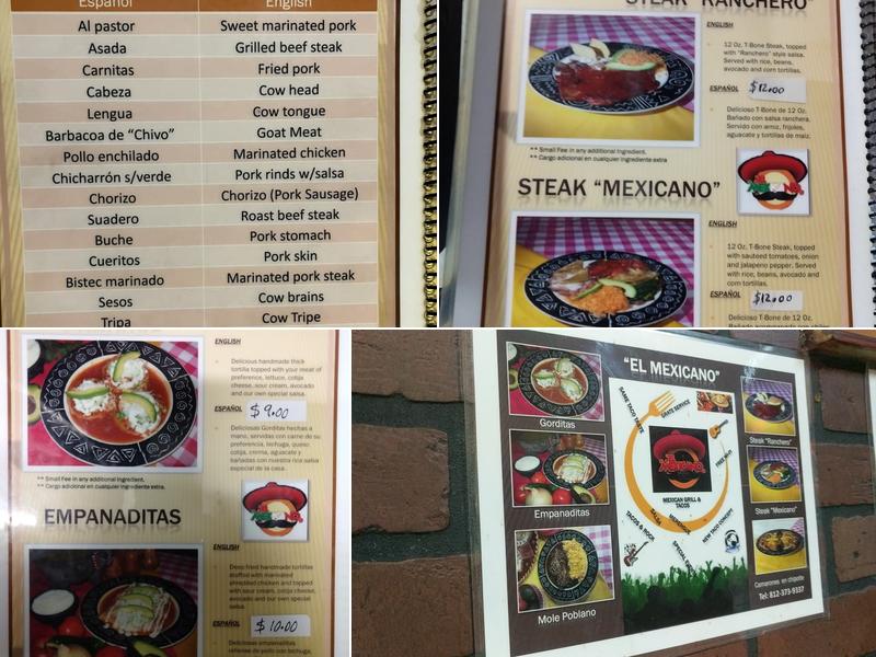 El Mexicano Menu