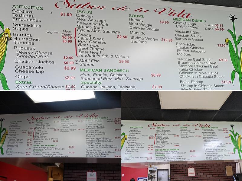 Sabor De La Vida Menu
