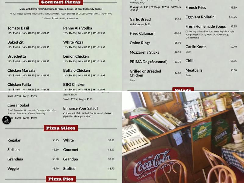 Prima Pizza Menu