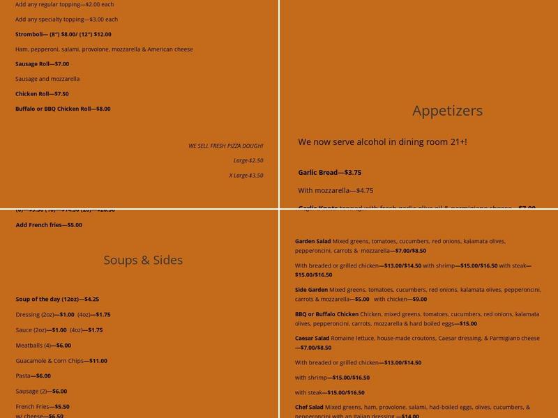Pizza & Stuff II Menu