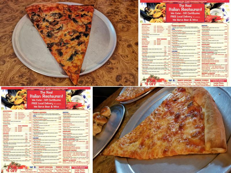 Primo's Pizza Menu