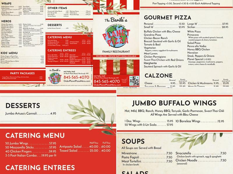 The Barile's Planet Pizza Menu