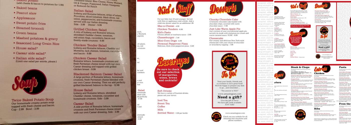 Amazing Joe's Grill Menu