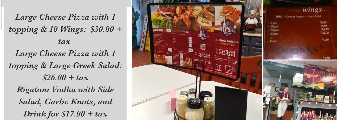 Izzy’s NY Pizza Menu